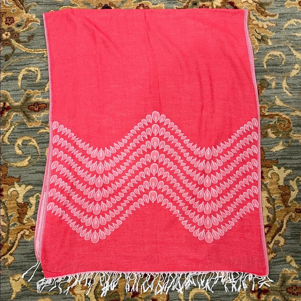 Sam Well Reversible Pashmina Scarf Red and White Patterned 100% Cashmere - Picture 4 of 9